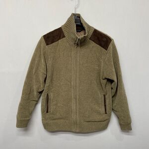 Sak Fifth Avenue Men Full Zip Sweater Jacket Size Medium Elbow Patch M238 -26